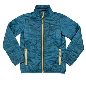 LL Bean Kids PrimaLoft Packaway Jacket Teal Blue Yellow Size S 8 Puffer Coat